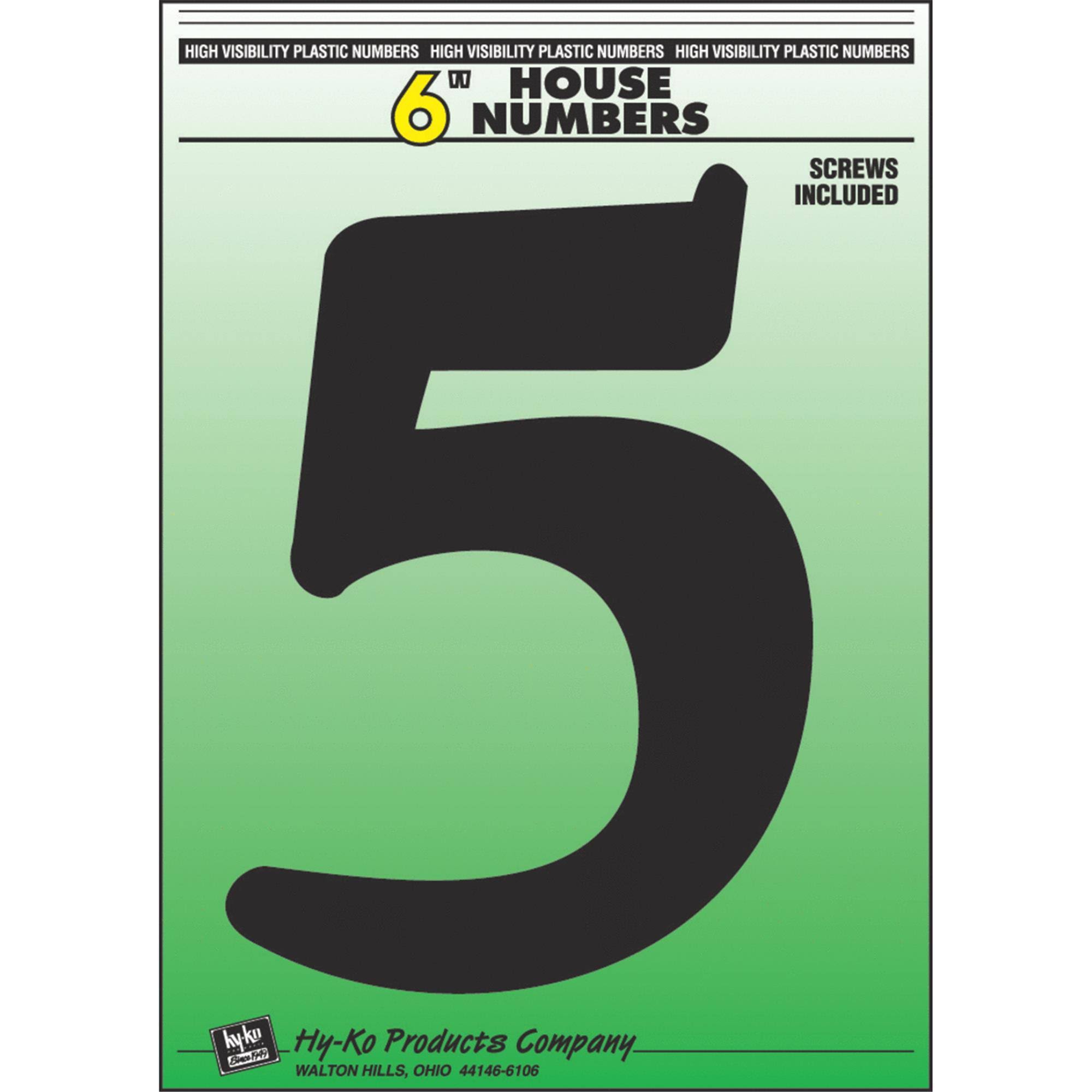 Hy Ko Mounting Plastic House Number - Number 5, Black, 6"