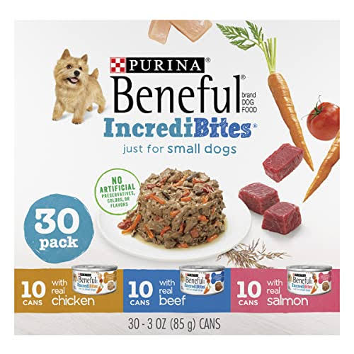 Purina Beneful Small Breed Wet Dog Food Variety Pack, IncrediBites with Real Beef, Chicken or Salmon - 3 oz Cans