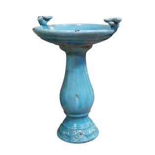 Alpine Corporation 61 cm Tall Outdoor Ceramic Antique Pedestal Birdbath with 2 Bird Figurines, Turquoise