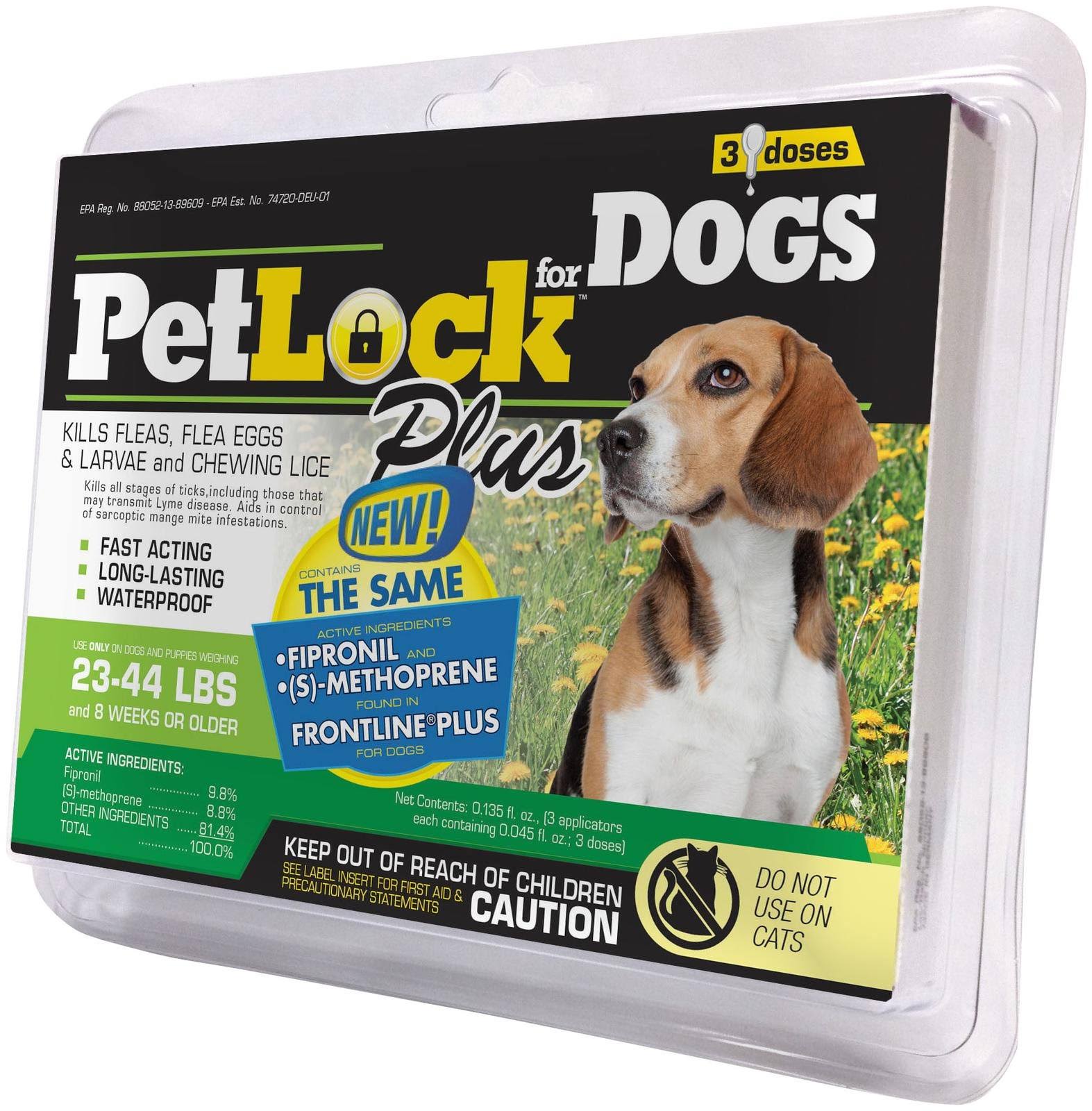 PetLock Plus Dog Flea Treatment for Dogs - 23-44lb, 3 Doses