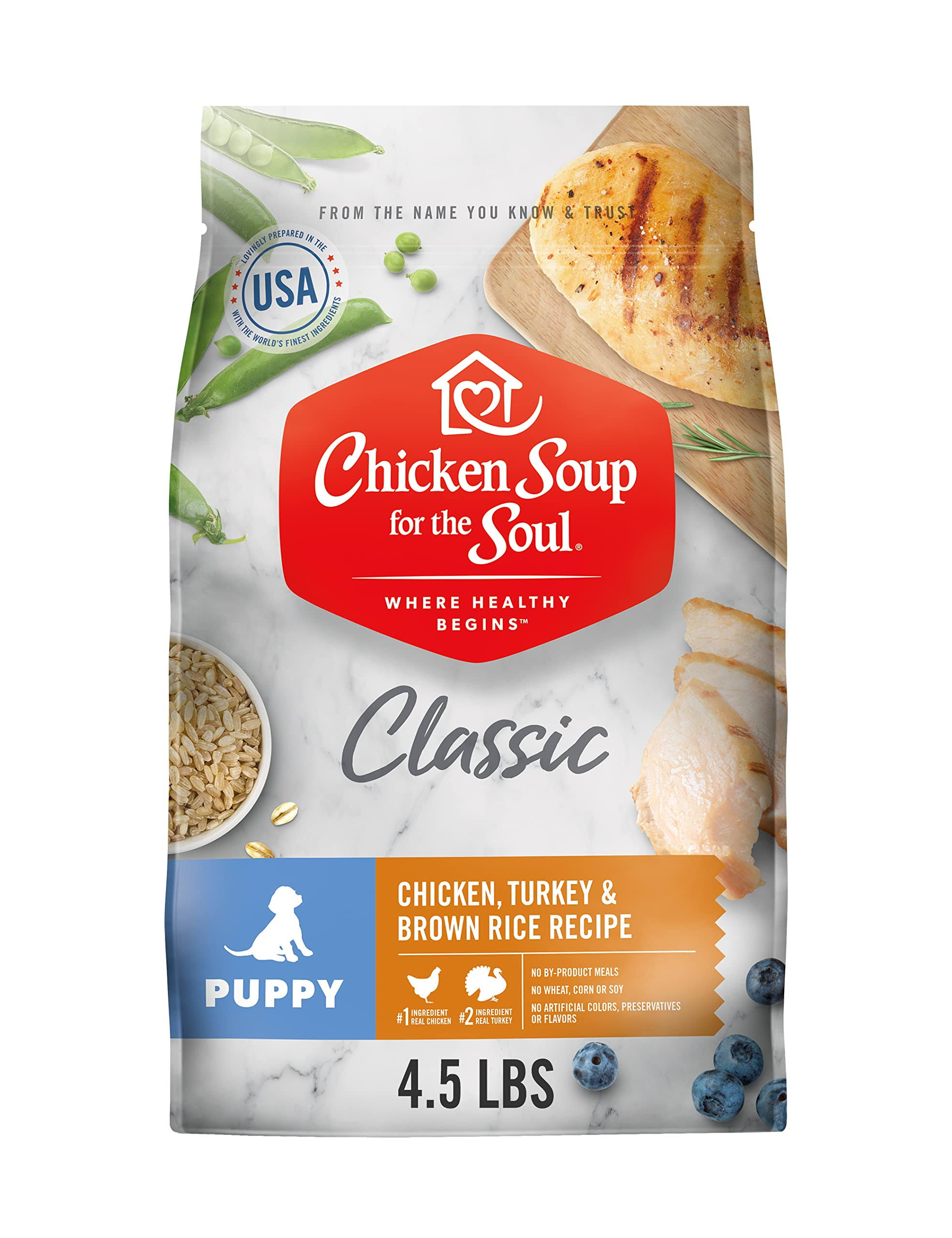 Chicken Soup for The Soul Chicken, Turkey & Brown Rice Recipe Dry Dog Food Puppy 4.5 lb