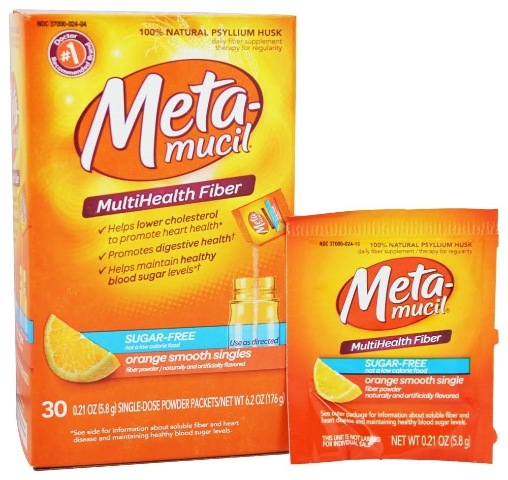 Metamucil Fiber Singles Smooth Texture Sugar Free Powder Packets - Orange, 30ct