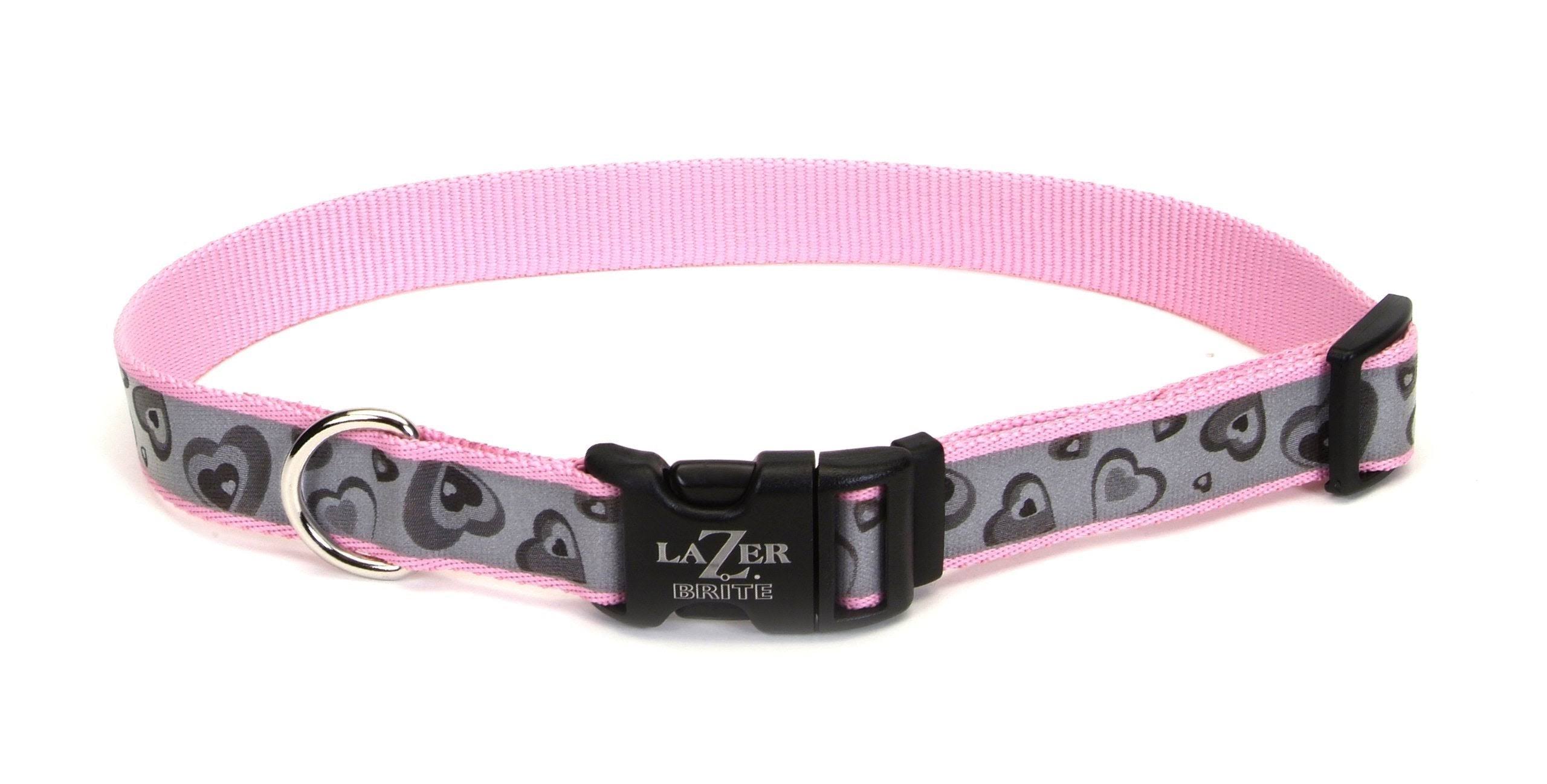 Lazer Brite Reflective Dog Collar - 5/8" x 12-18", Pink with Hearts
