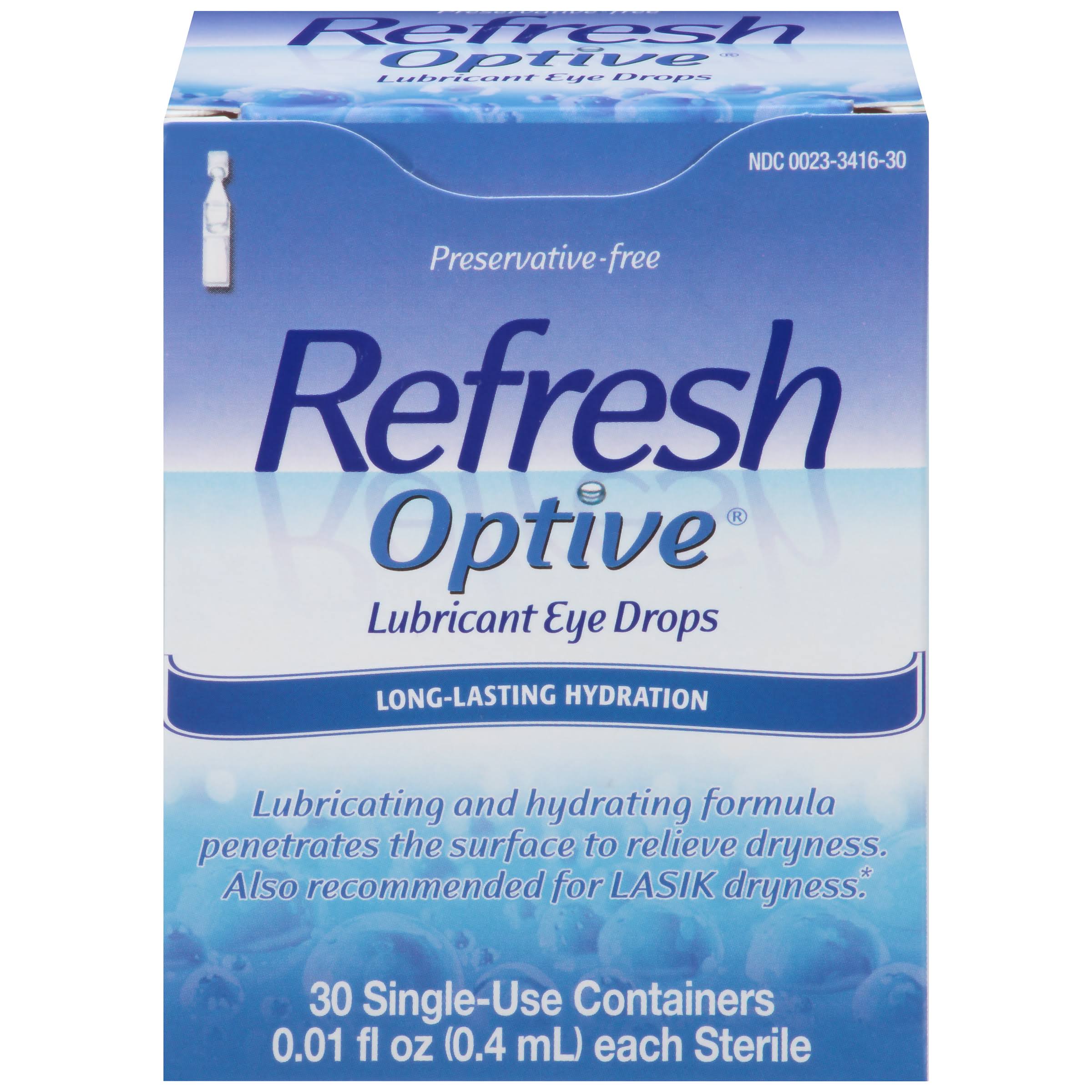 Refresh Optive Long-Lasting Hydration Lubricant Eye Drops - 0.01 fl oz, x30