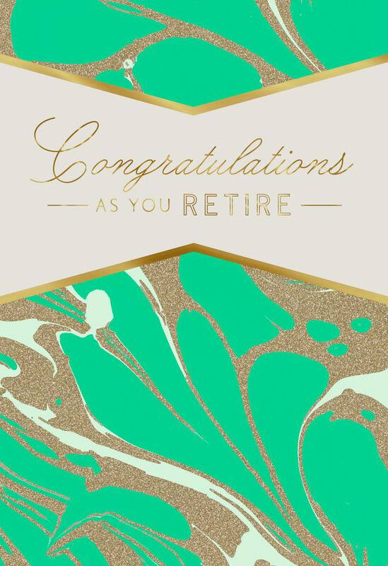 Hallmark Retirement Card, Marbled Green and Gold Retirement Card