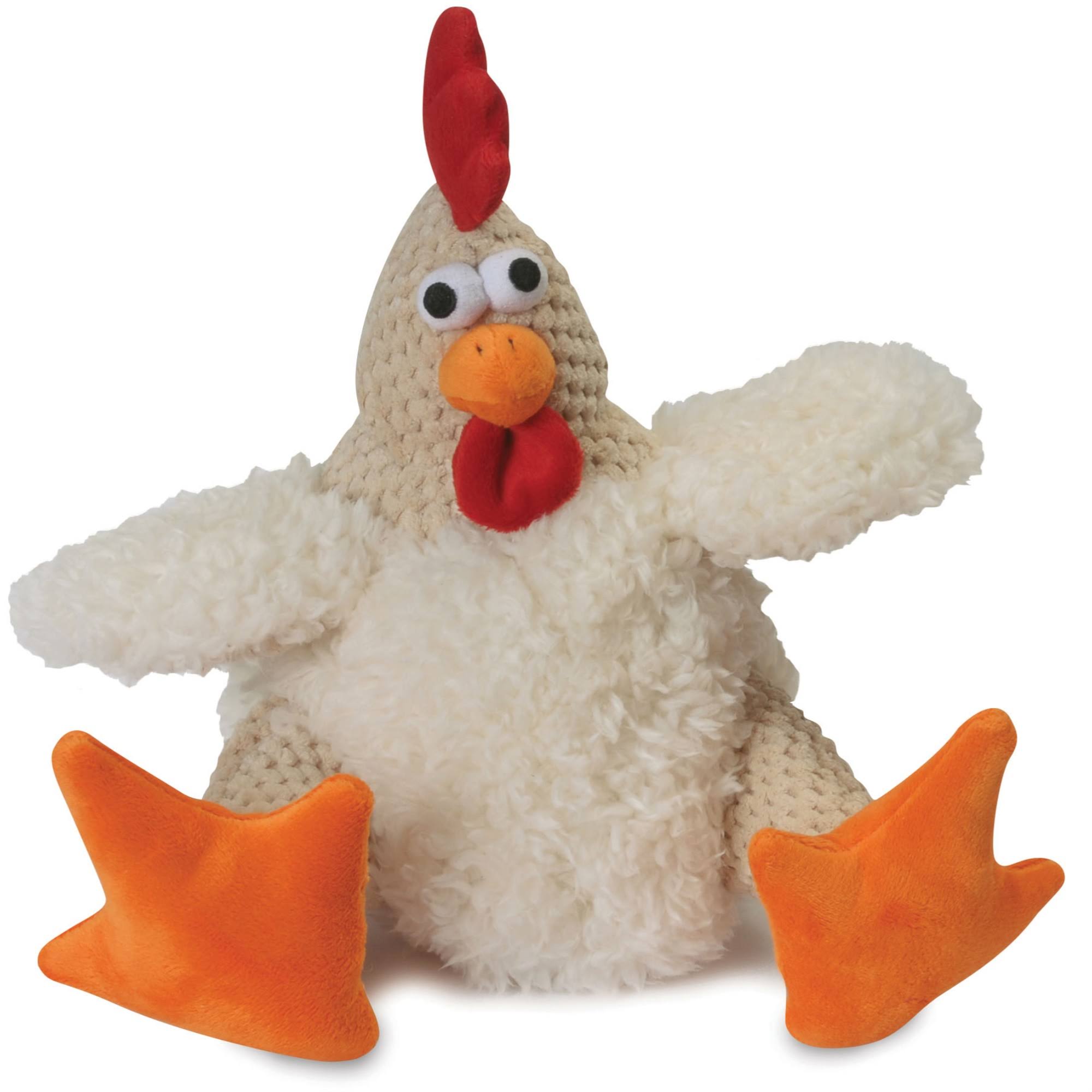 goDog Checkers with Chew Guard Technology Tough Plush Dog Toy - White Rooster