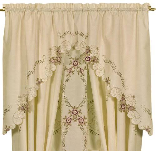 Today's Curtain Verona Reverse Embroidery Window Swag, 38-Inch, Ecru/R