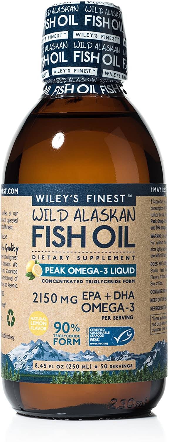Wiley's Finest Wild Alaskan Fish Oil Supplement - Peak Omega-3 Liquid, Lemon, 250ml