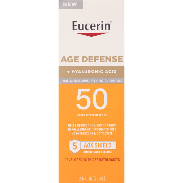 Eucerin, Age Defense, Lightweight Sunscreen Lotion For Face, SPF 50, Fragrance Free, 2.5 fl oz (75 ml)