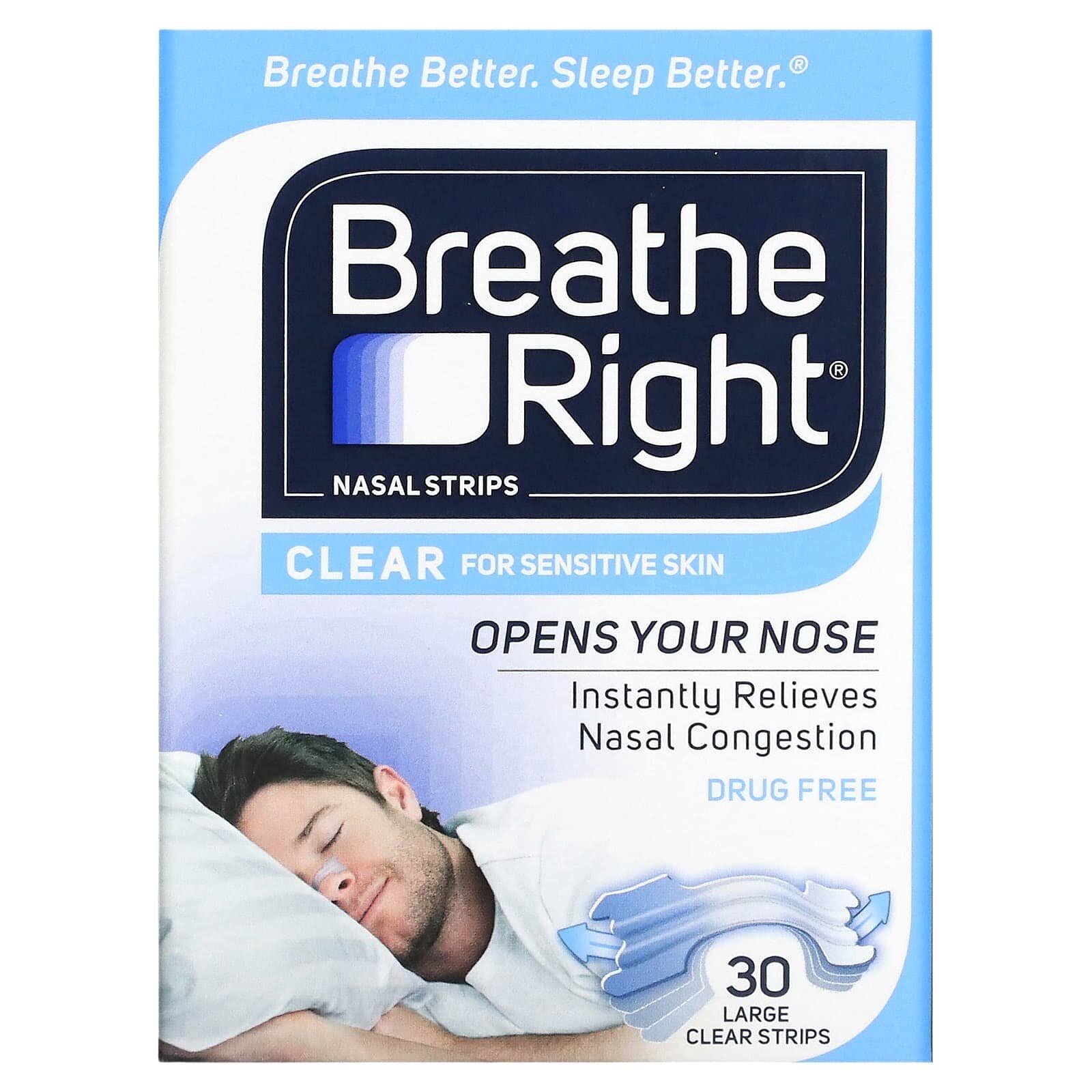 Breathe Right, Nasal Strips, Clear for Sensitive Skin, Large, 30 Clear Strips