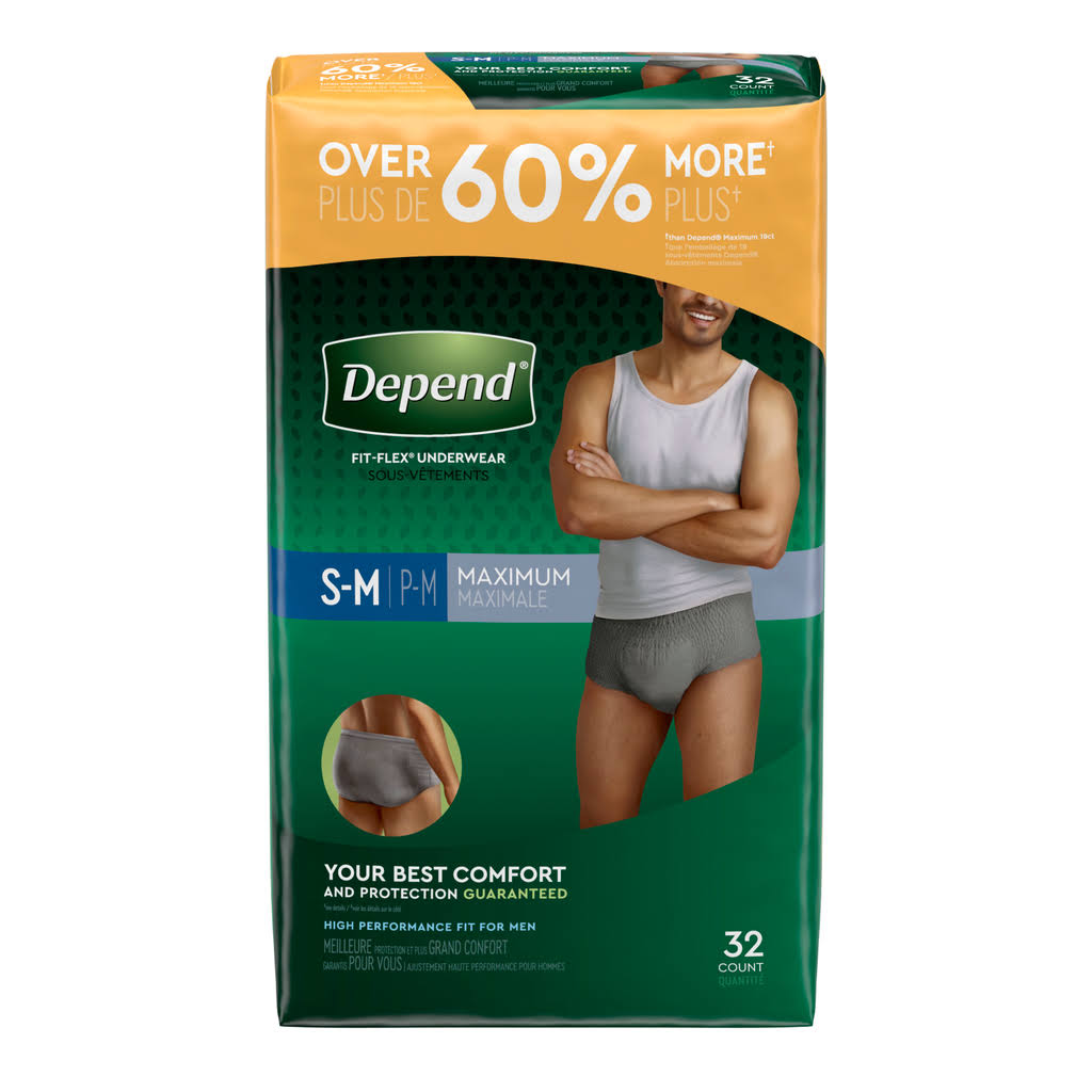 Depend Fit Flex Maximum Absorbency Men's Underwear - S-M, 32ct