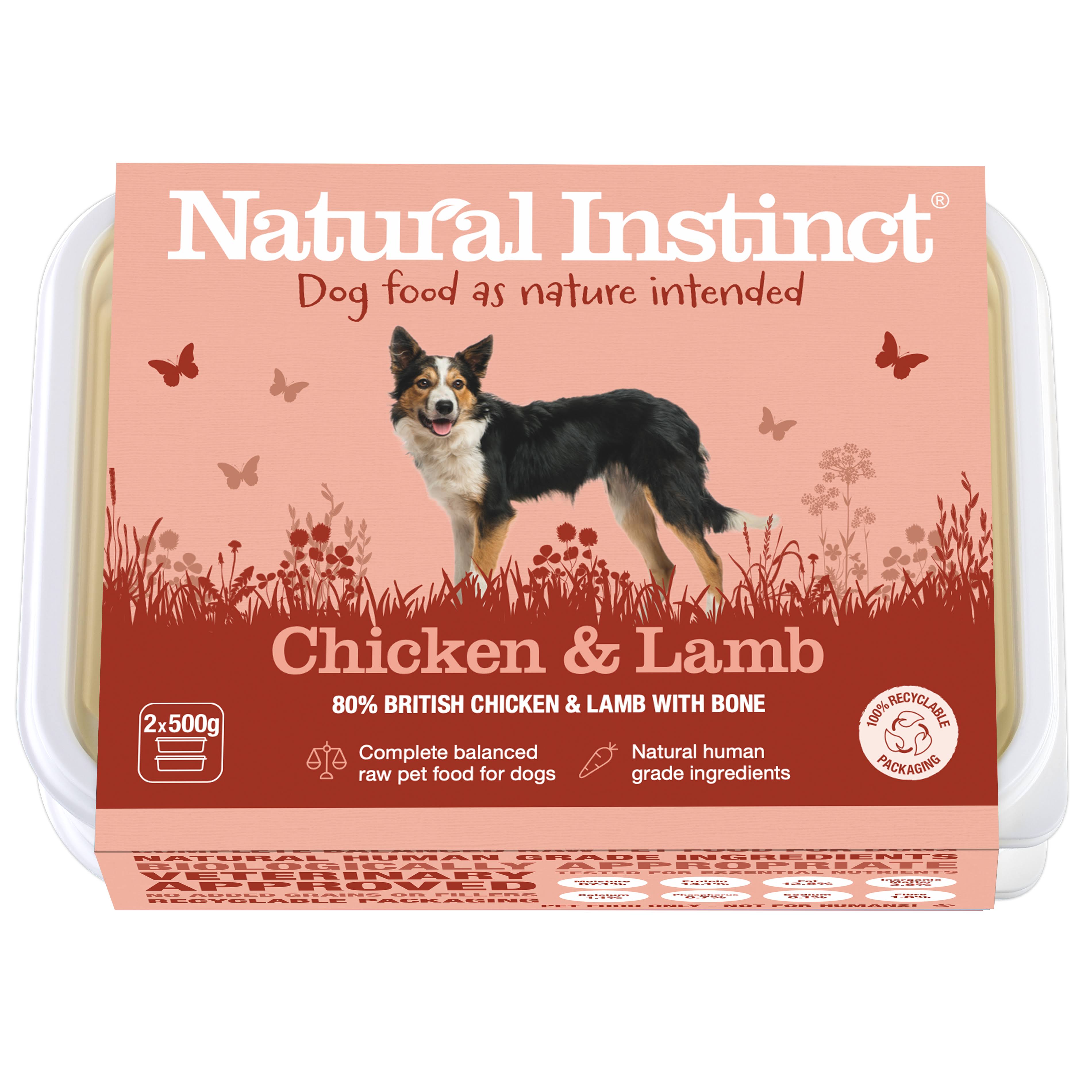 Natural Instinct Raw Dog Food Chicken & Lamb 2x500g