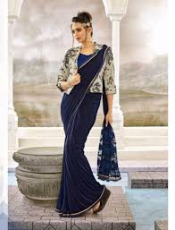 Blue saree with lace jacket