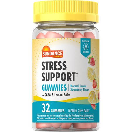 Sundance Vitamins Stress Support Gummies + GABA and Lemon Balm Gummies Natural Lemon Strawberry Flavor - 32 ct