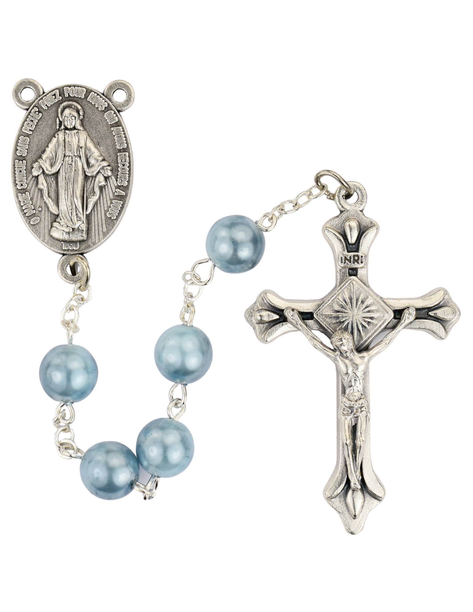 6mm Blue Swirl Pearl Rosary