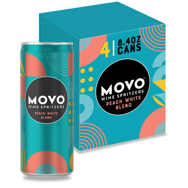 Movo Wine Spritzers, Peach White Blend - 4 pack, 8.4 oz cans