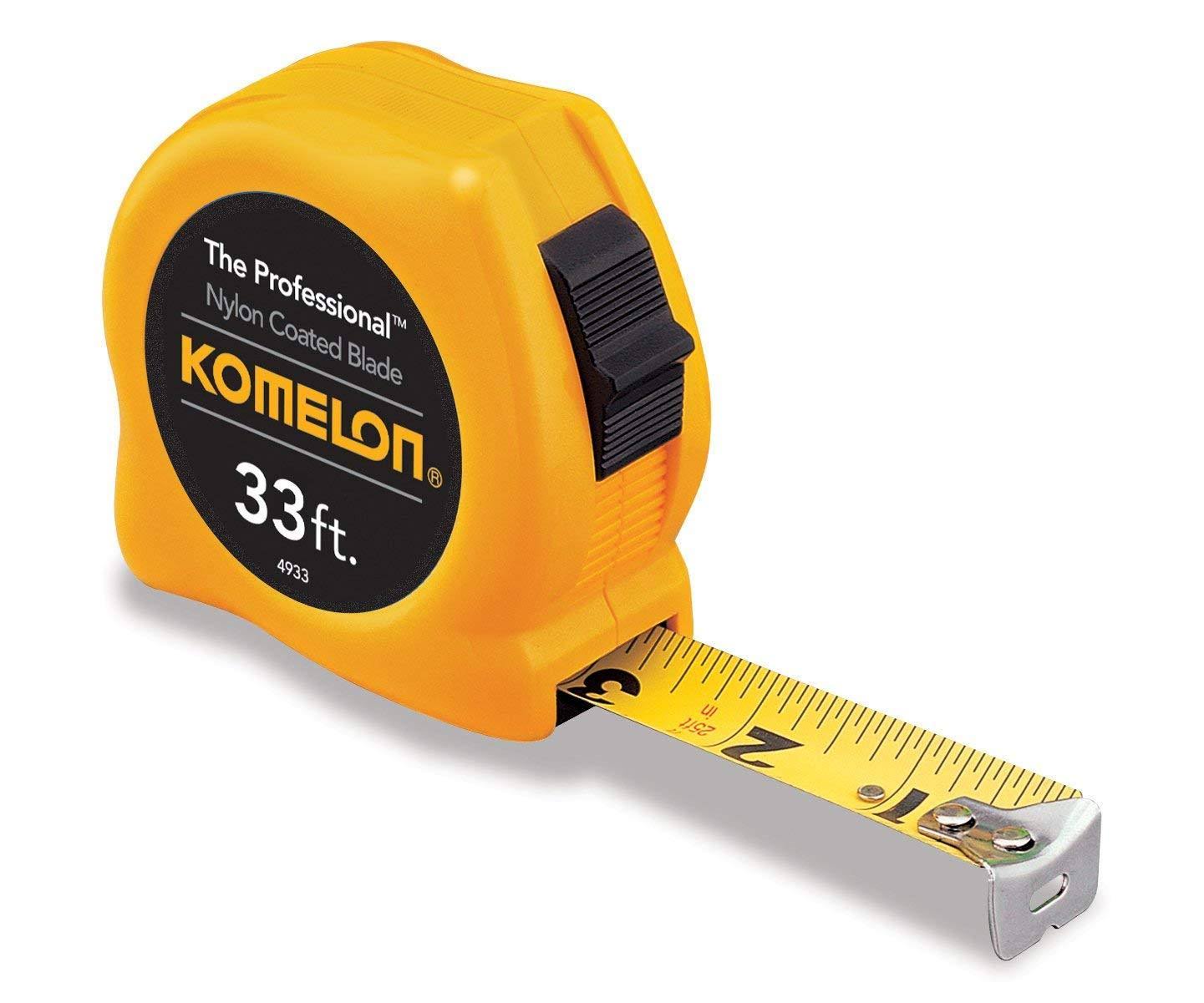 Komelon 4933 the Professional Nylon Coated Steel Blade Tape Measure - 33' x 1", Yellow Case