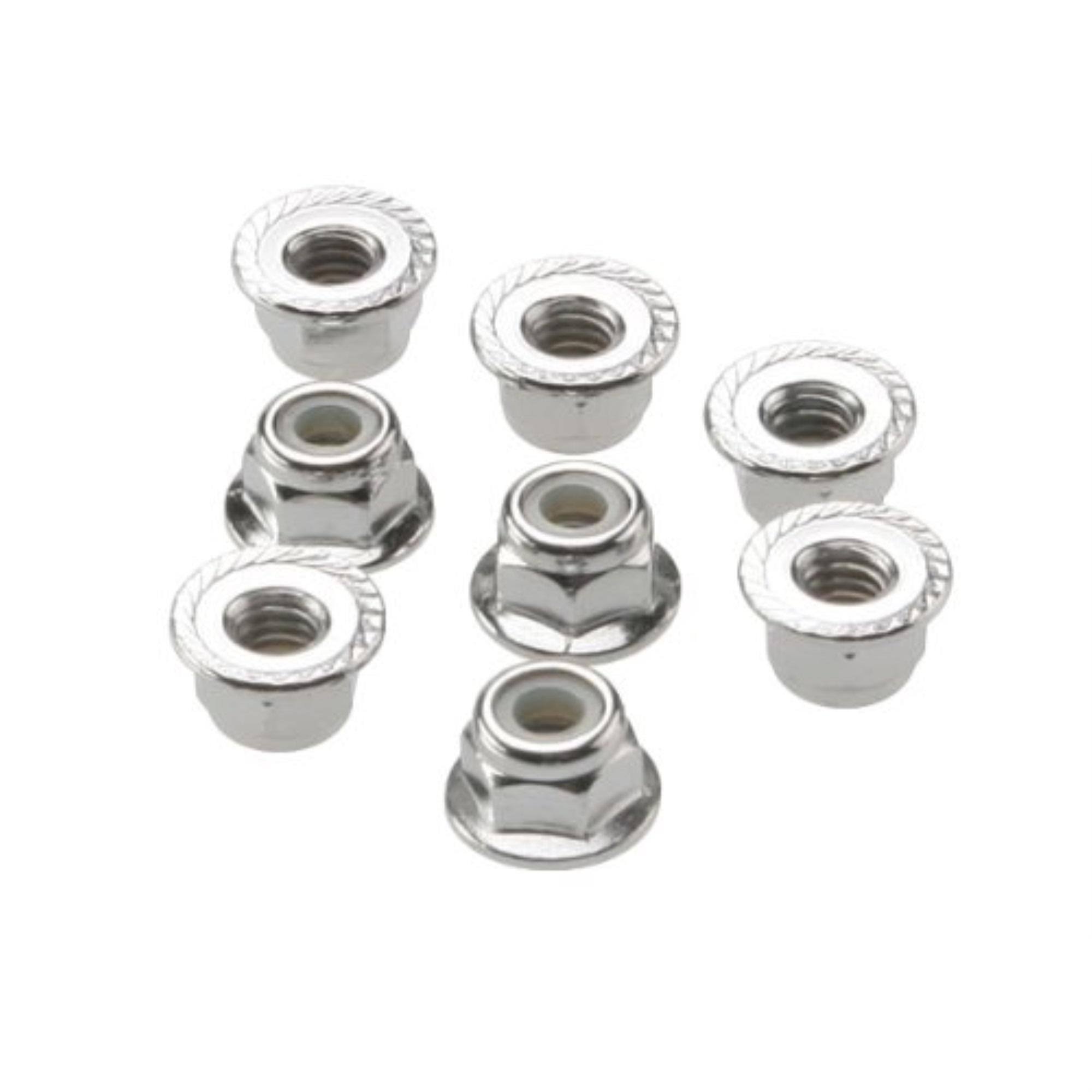Traxxas Flanged Nylon Lock Nuts - Chrome, 4mm, 8 Pack