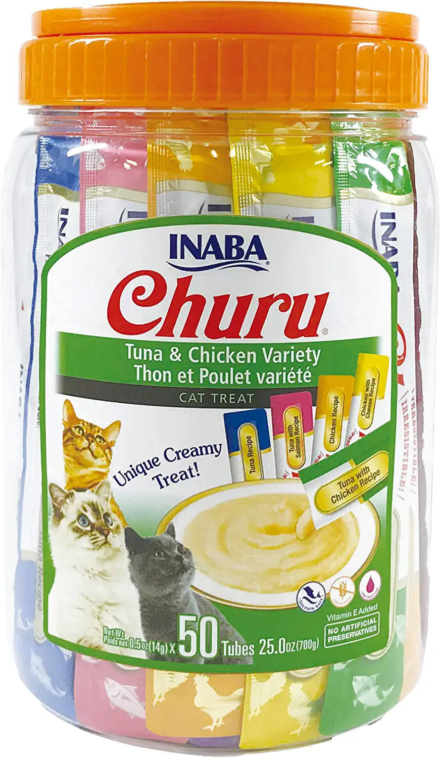 Inaba Churu Puree Cat Treat Variety Pack - Tuna & Chicken, 50 Count