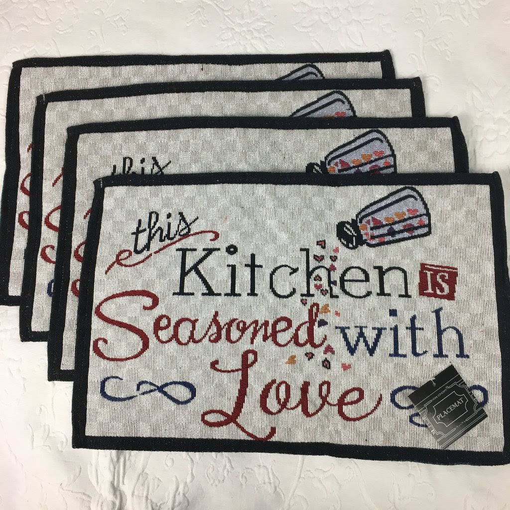 Home Concepts Dining | Set of 4 Tapestry Placemats Seasoned with Love | Color: Black/Cream | Size: 13x19 | 1coolbaglady's Closet