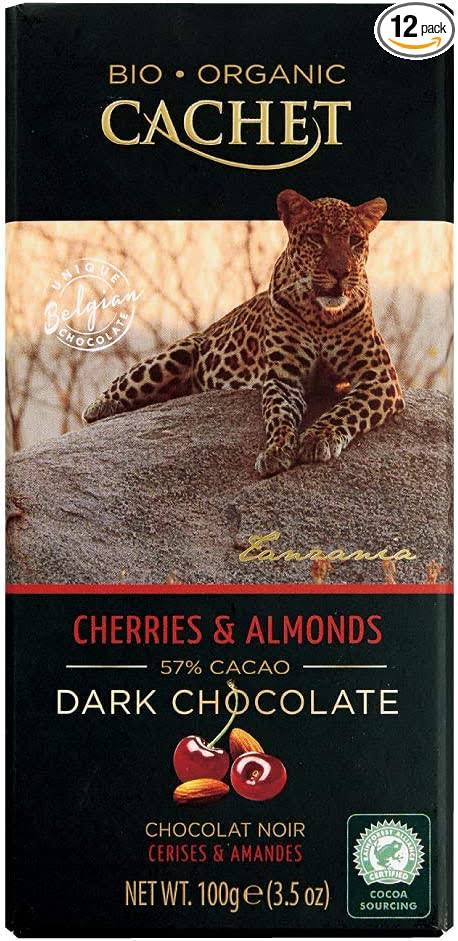 Cachet Organic Dark Chocolate - Cherries and Almonds, 3.5oz