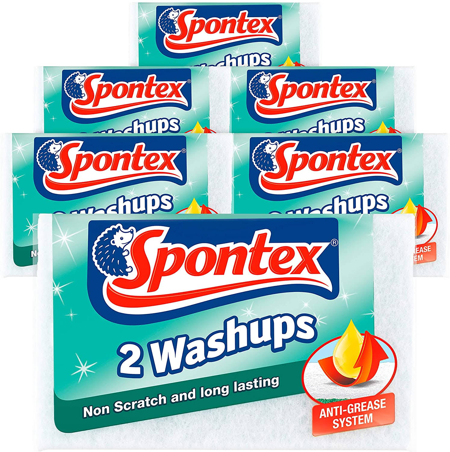 Spontex Non Scratch Washups Sponge Scourers - Pack of 6