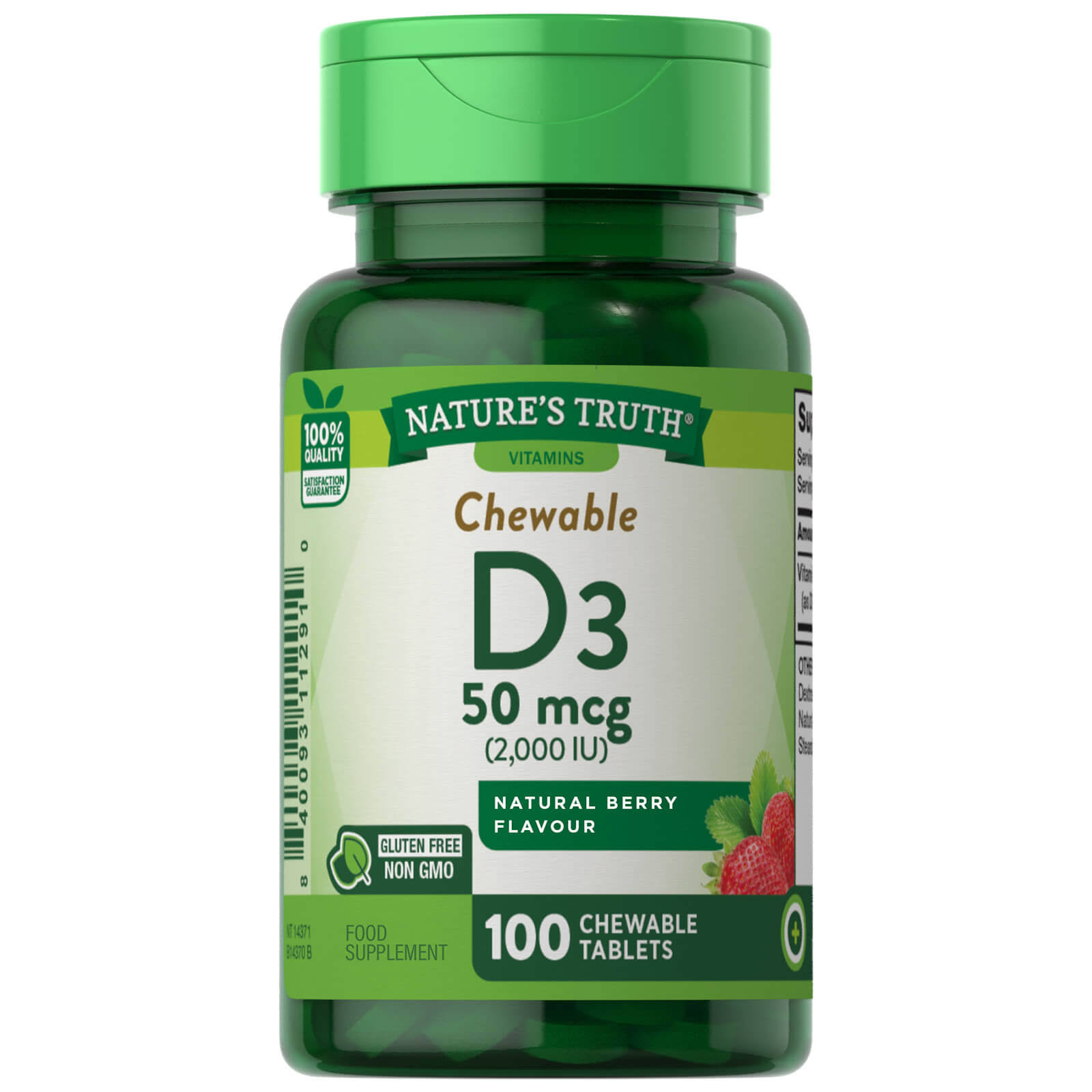 Chewable Vitamin D3 2000 IU - 100 Tablets - Nature's Truth UK