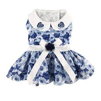Blue Rose Dog Harness Dress with Matching Leash by Doggie Design - X-Small