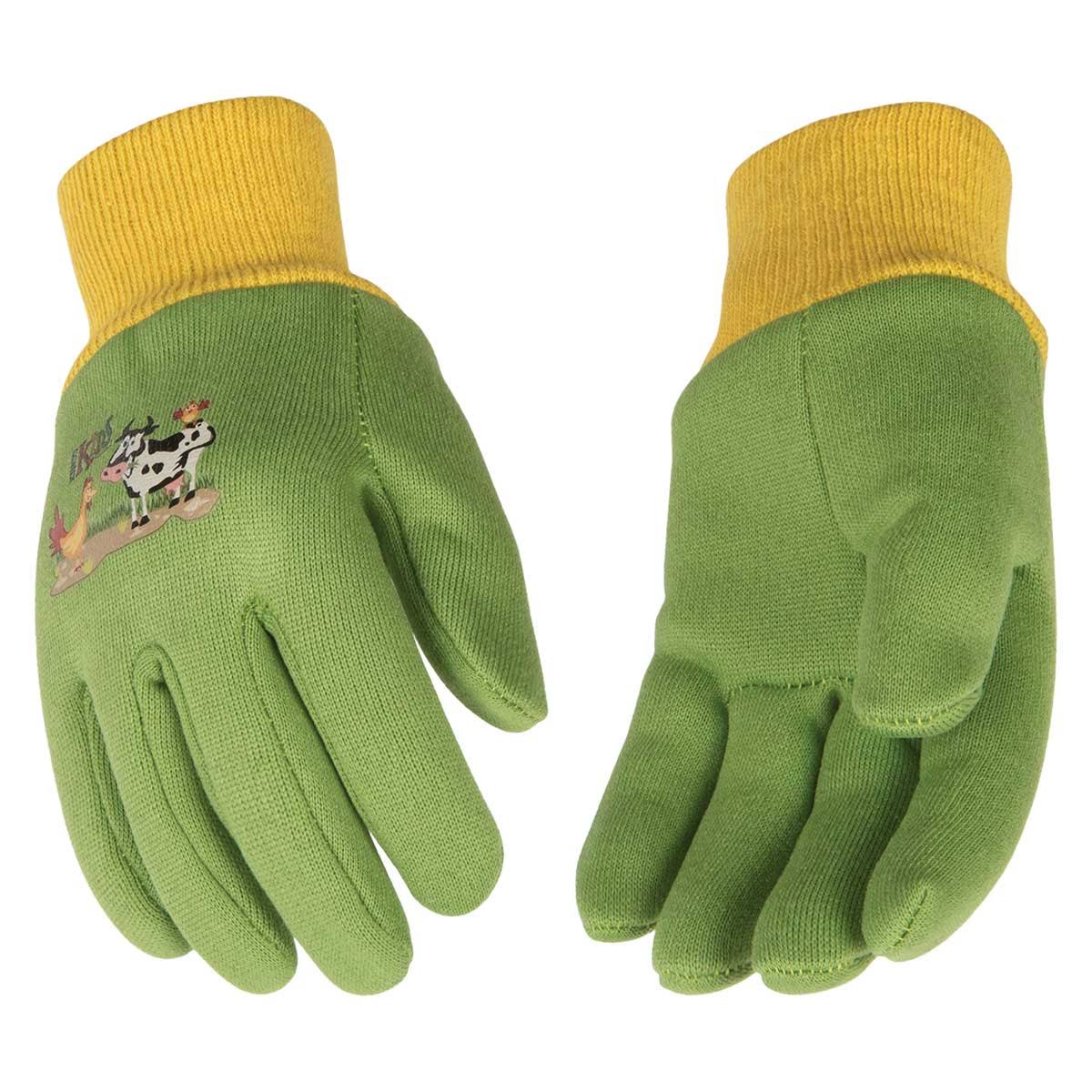 Kinco Kid's Farm Friends Jersey Gloves Green/Blue - Small 830
