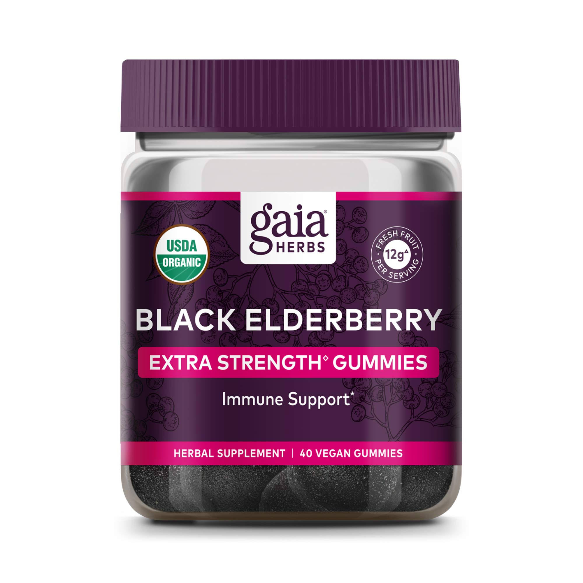 Gaia Herbs Black Elderberry Extra Strength Gummies (cog) 40 Gummies Immune Support *