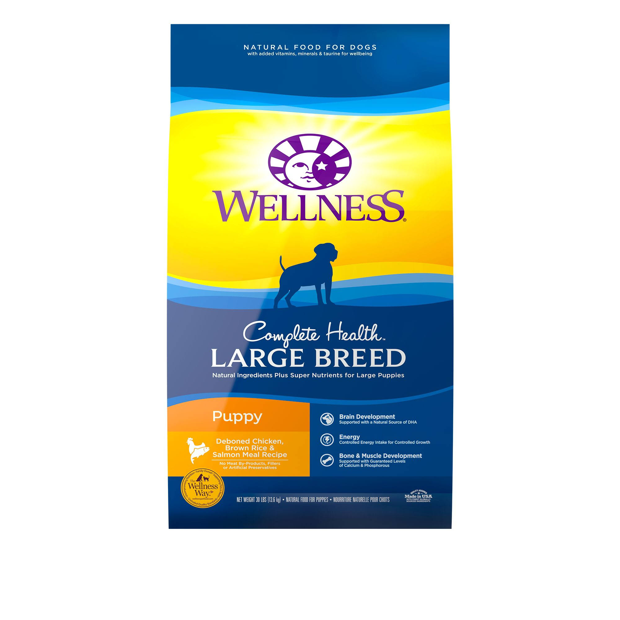 Wellness Complete Health Natural Dry Large Breed Puppy Food - Chicken, Salmon and Rice, 30lb