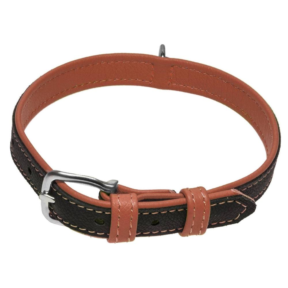 Dogline L1012-4 Soft Leather Dual Color Collar W 3/4" L 15-19" Orange