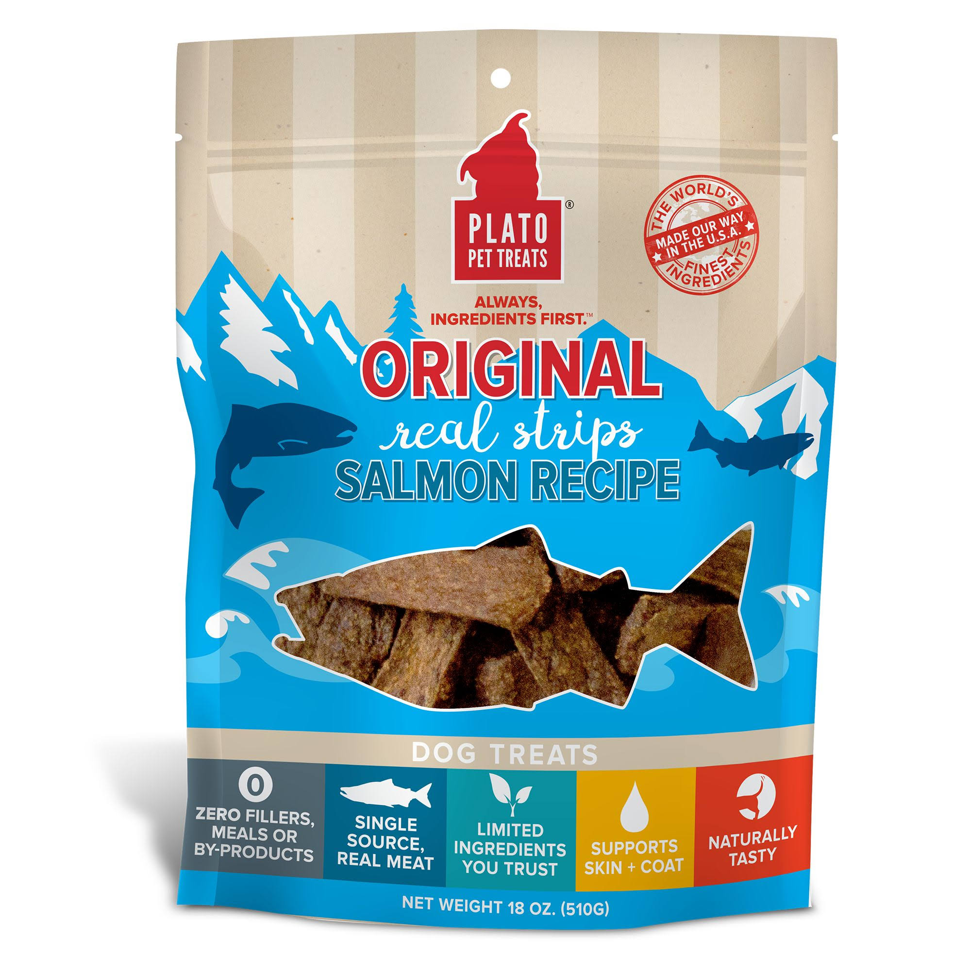 Plato Original Real Strips Salmon Recipe Dog Treats, 18-oz