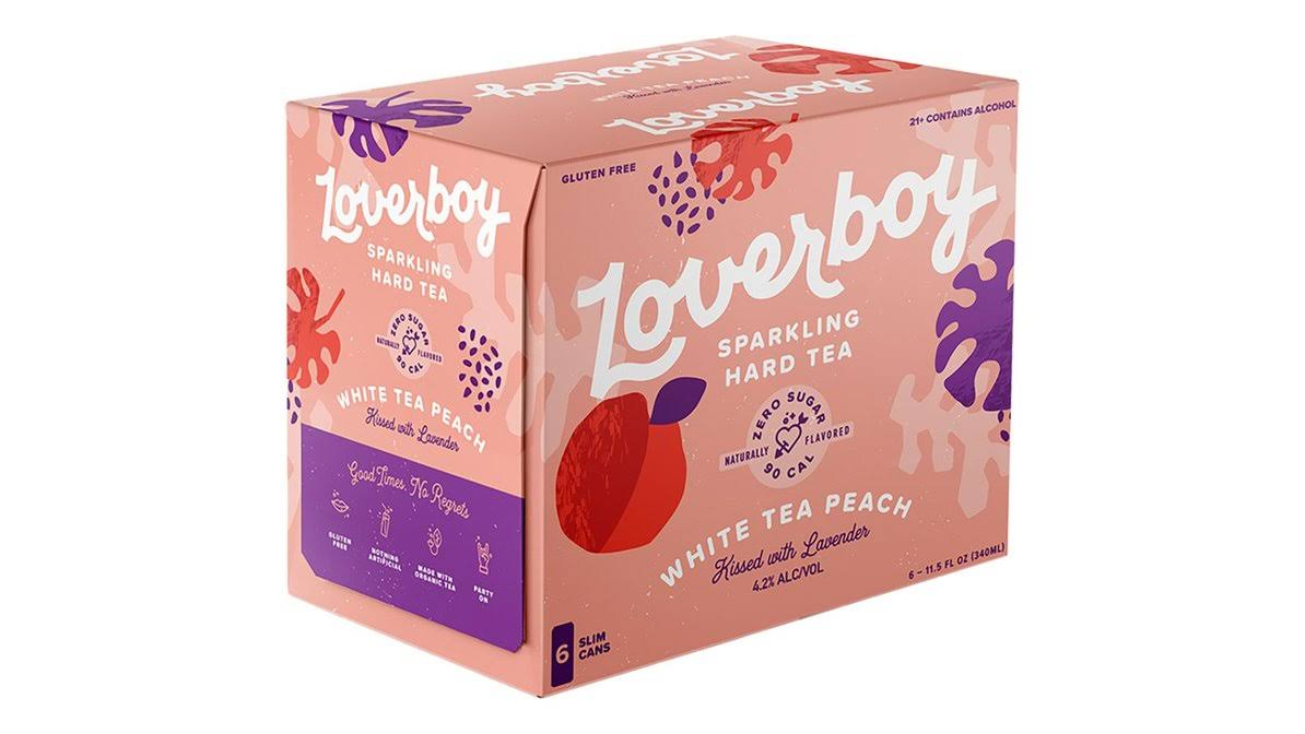 Loverboy Hard Tea, Sparkling, White Tea Peach - 6 pack, 11.5 fl oz cans