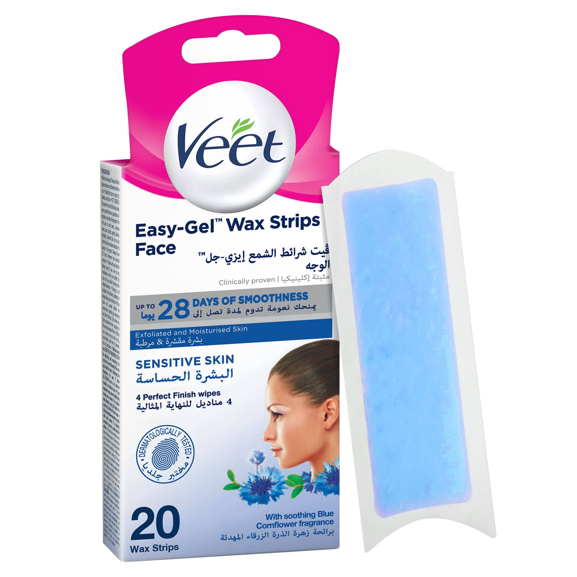 Veet Face Cold Wax Strips For Normal Skin, 10 Double Sided Strips, Pack of 20