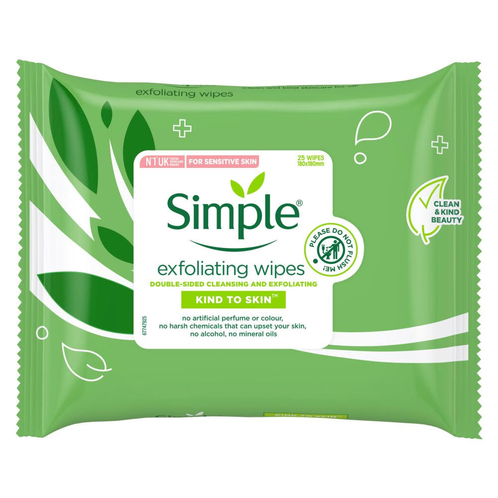 Simple Kind To Skin Exfoliating Facial Wipes - 25 Wipes