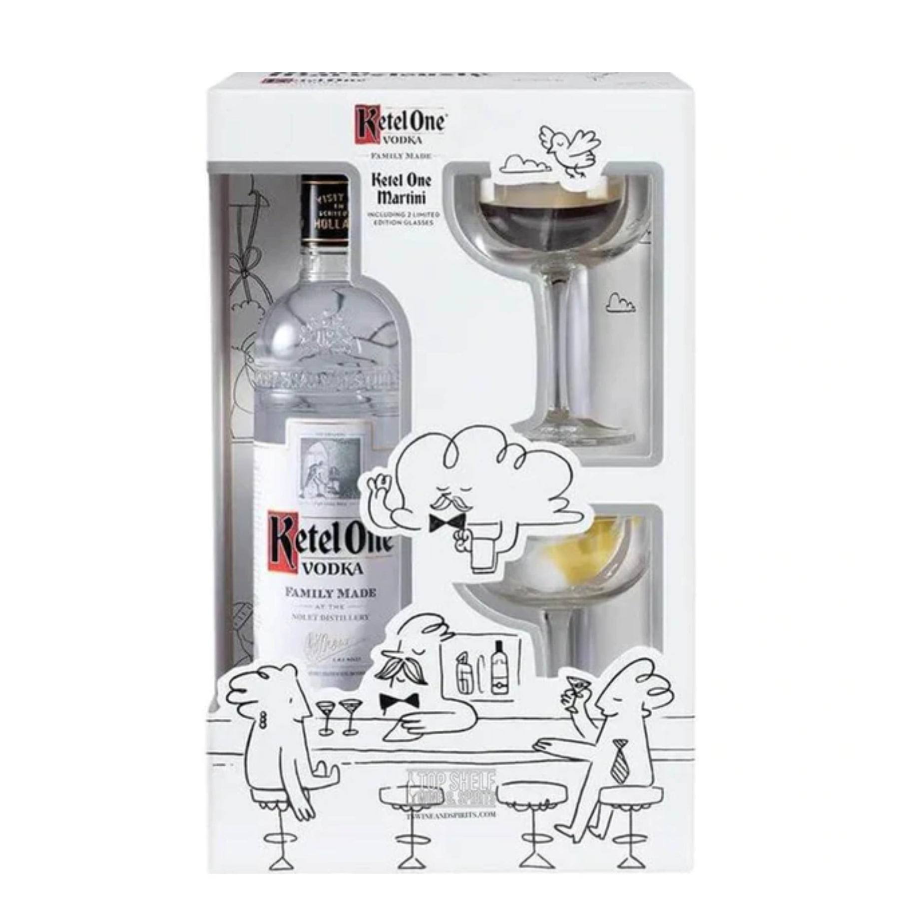 Ketel One Vodka Gift Set with 2 Martini Glasses 750ml