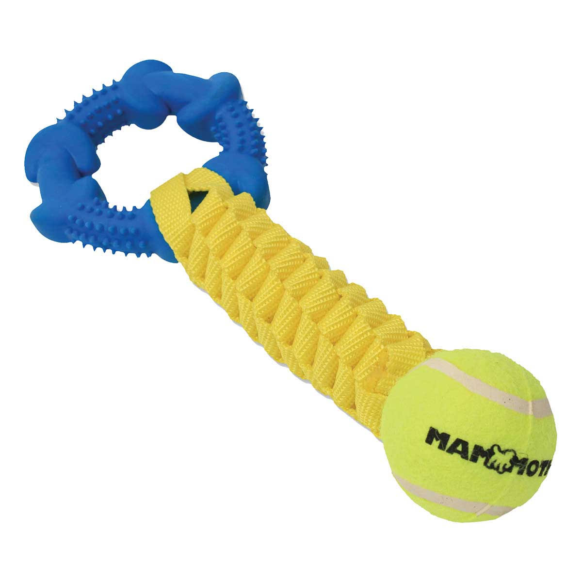Mammoth Gnarlys Rope Dog Toy with Tennis Ball and Tpr Rubber Ring - 11"