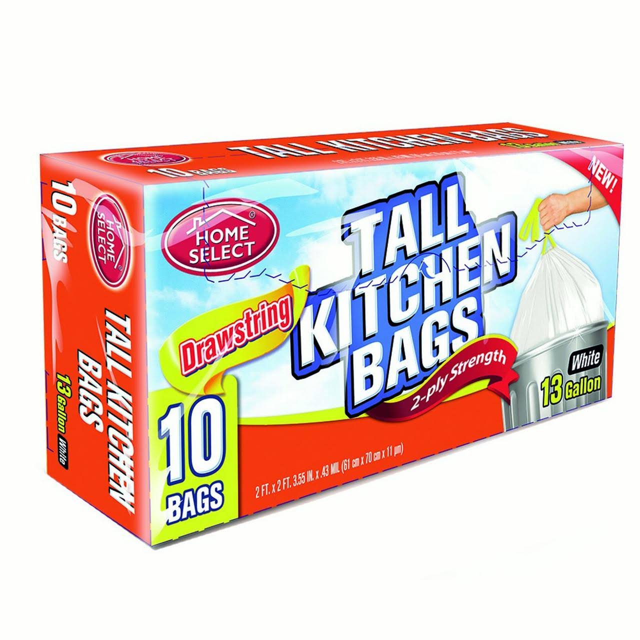 Home Select Tall Drawstring Kitchen Bags - 13gal, 10ct