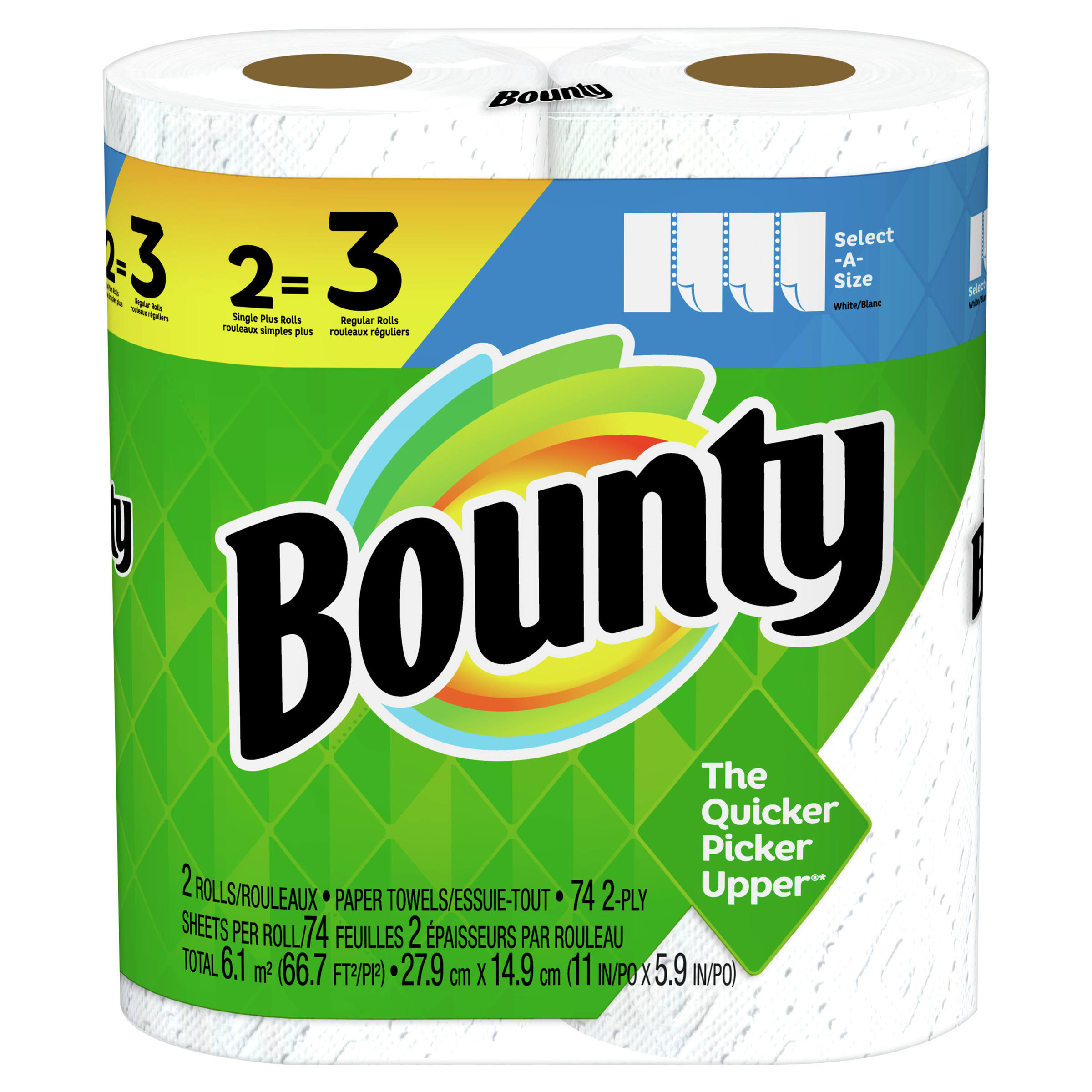 Bounty Paper Towels, Select-A-Size, White, Single Plus Rolls, 2-Ply - 2 rolls