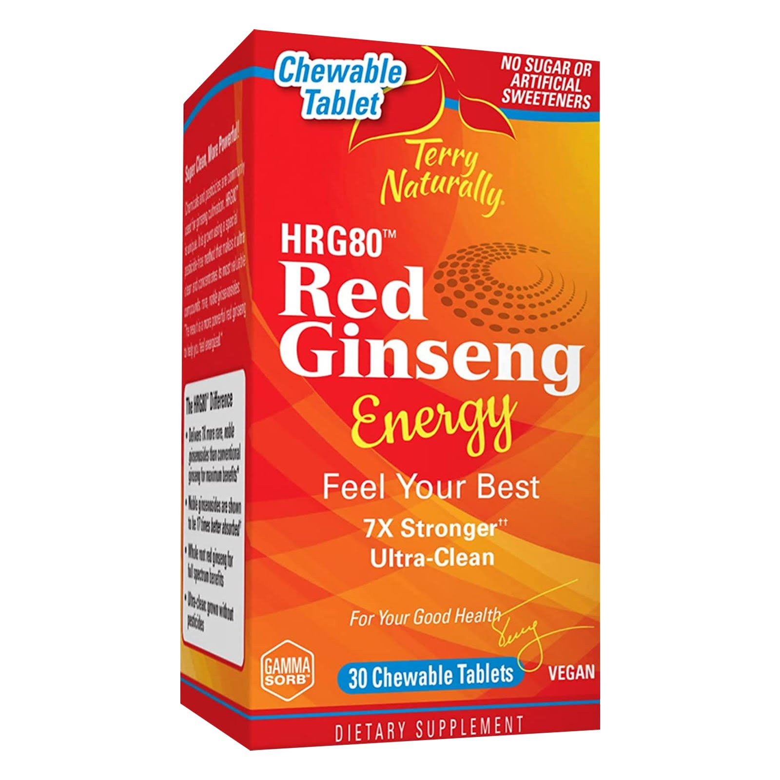 Terry Naturally, HRG80 Red Ginseng Energy, 30 Chewable Tablets