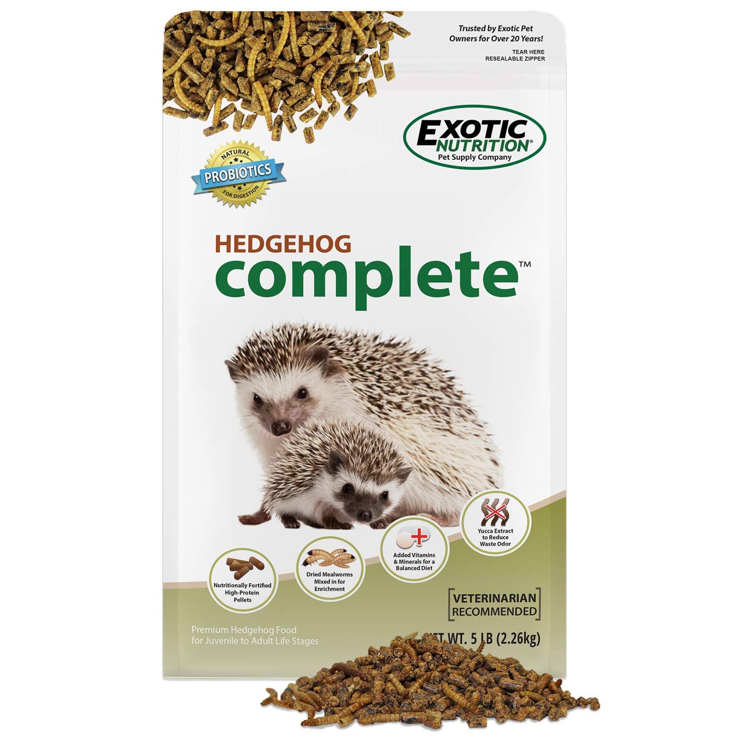 Exotic Nutrition Hedgehog Complete - Nutritionally Complete Natural Healthy High Protein Pellets & Dried Mealworms - Food for Pet Hedgehogs