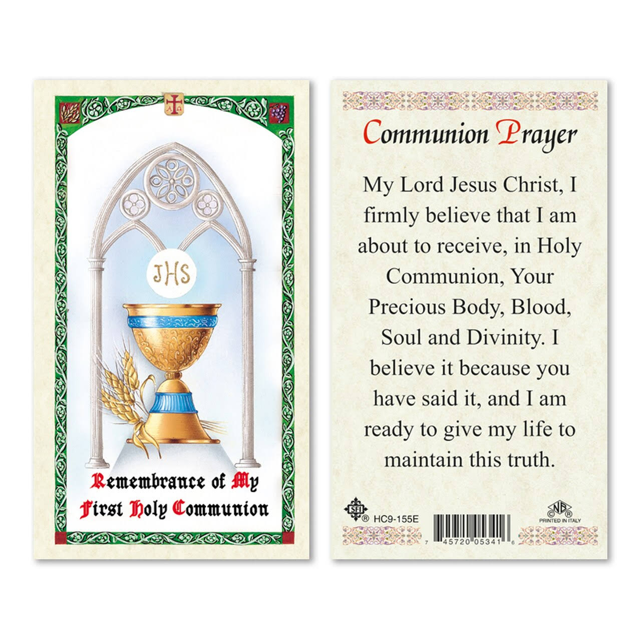 Communion Prayer Holy Card (HC9-155E) - Laminated