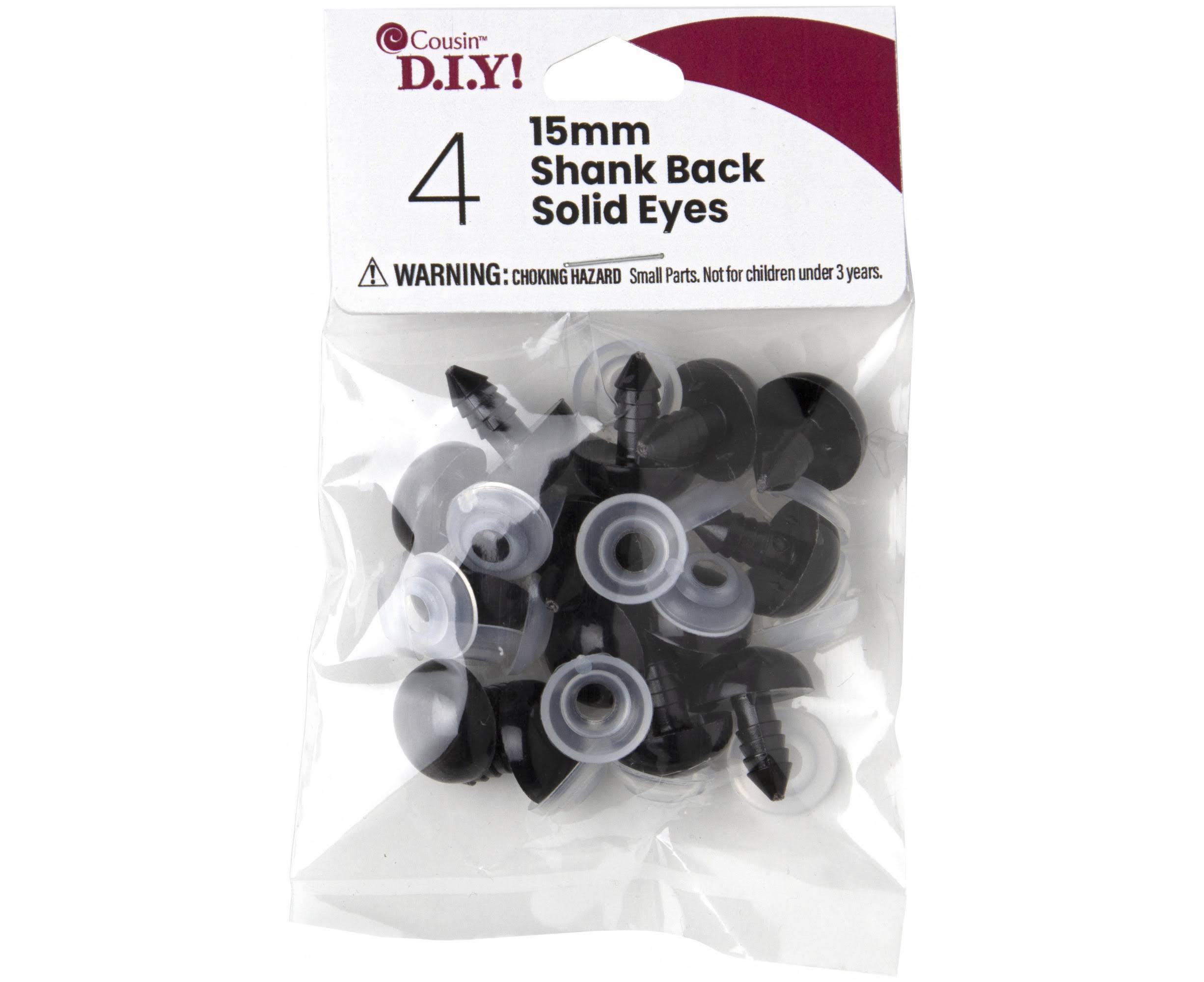 Cousin Shank Back Solid Eyes 15mm 4 Pack - Black
