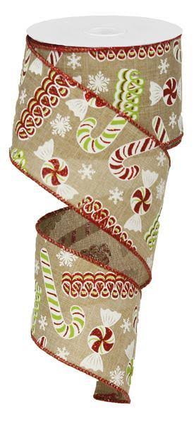 Ribbon Candy Christmas Wired Edge Ribbon - 2.5" x 10 Yards (Light Beige)