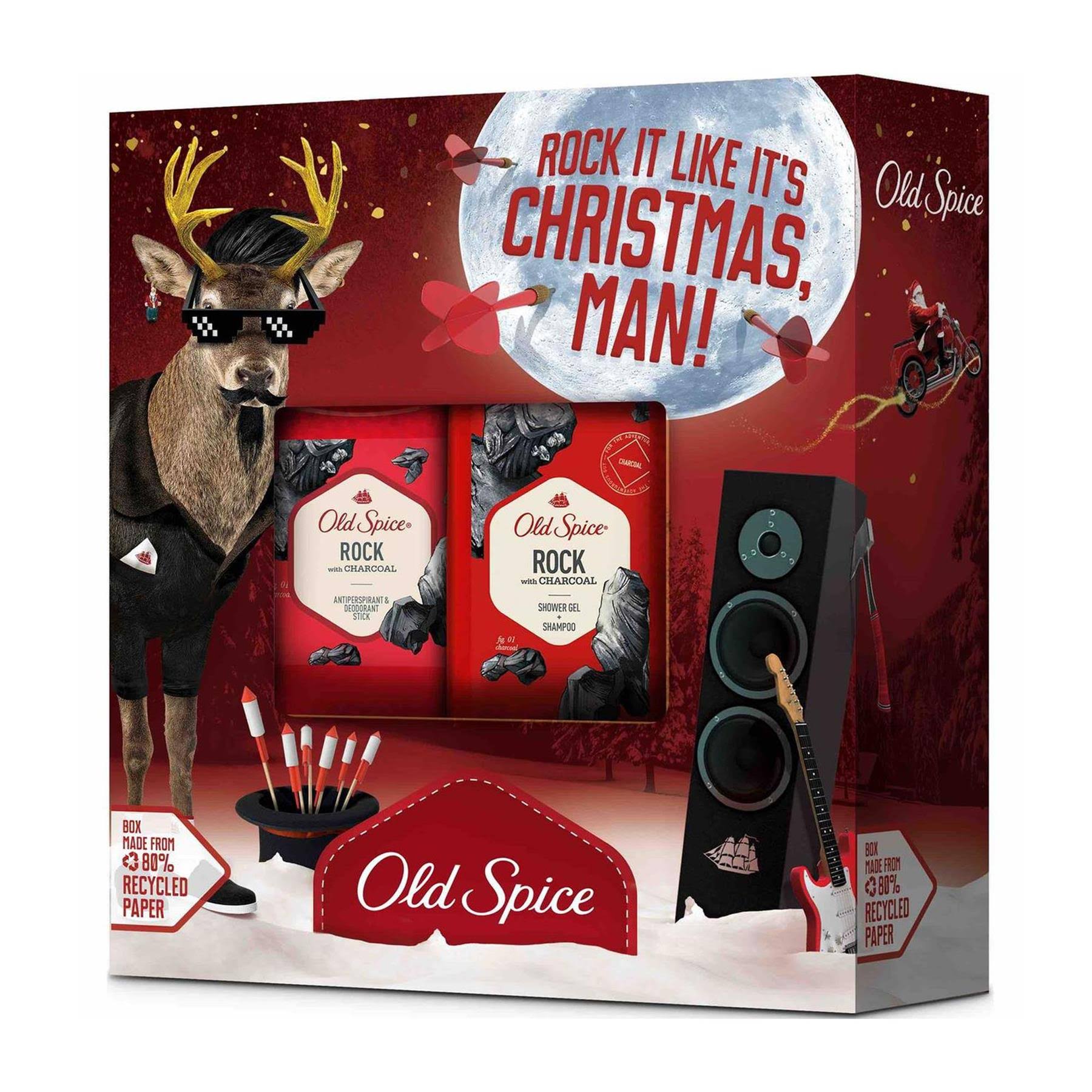 Old Spice Rock Christmas Gift Set Deodorant Stick and Shower Gel + Shampoo