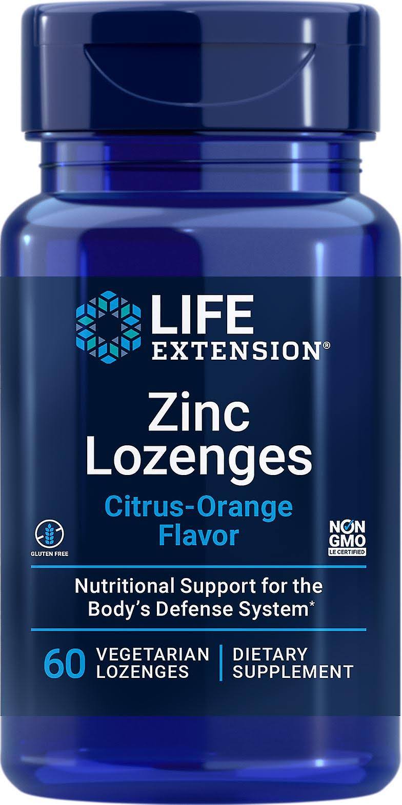 Zinc Lozenges Life Extension Supplement - Natural Citrus Orange Flavor, 60ct
