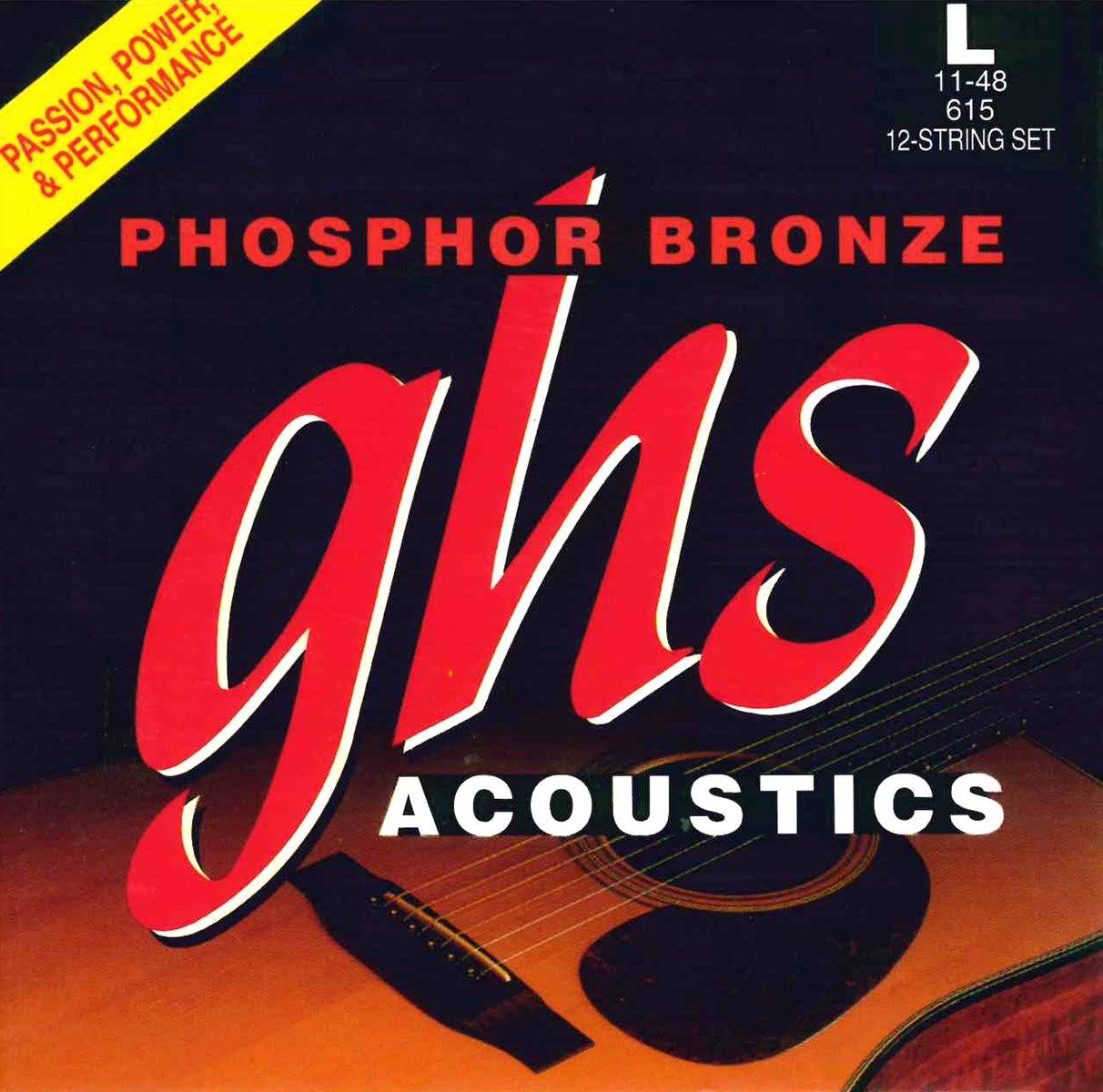 GHS 615 Phosphor Bronze Acoustic Guitar Strings - Light, 12 Strings