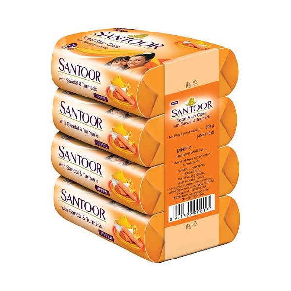 Santoor Soap - Sandal and Turmeric, Pack of 4