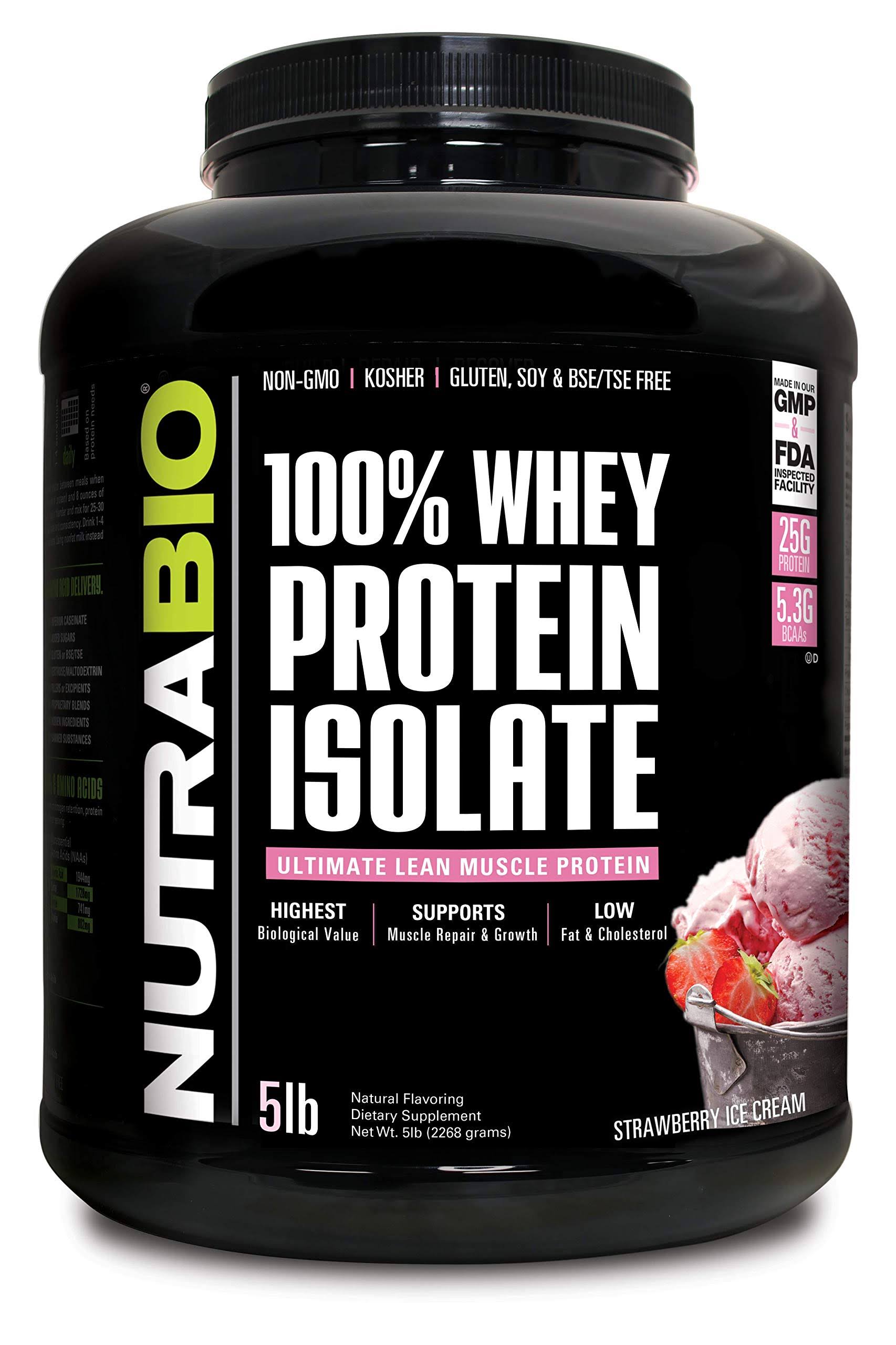 NutraBio Whey Protein Isolate - 5 Pounds Strawberry